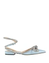 Mach&mach Double Bow Crystal-embellished Satin Point-toe Flats In Blue