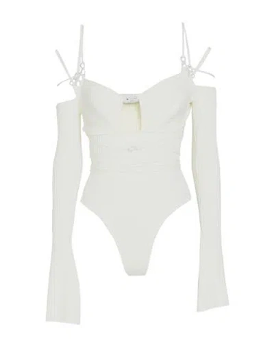 Mach & Mach Woman Bodysuit Cream Size M Viscose, Polyester In White