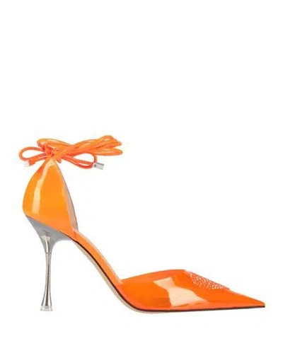 Mach&mach Mach & Mach Woman Pumps Orange Size 7.5 Leather, Pvc - Polyvinyl Chloride