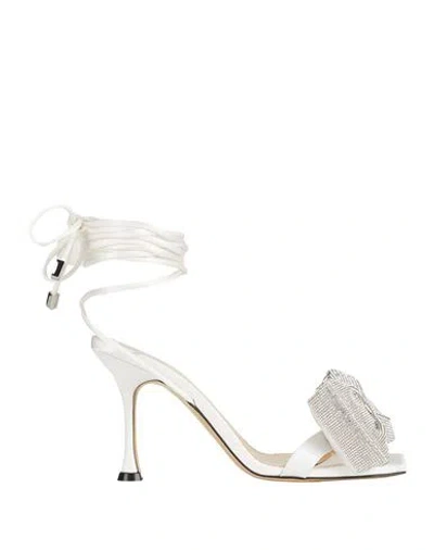 Mach&mach Nicole Puffed Bow Crystal-embellished Satin Sandals In White