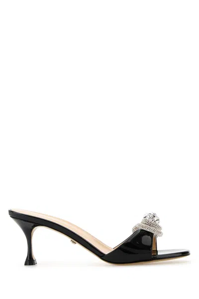 Mach&mach Women Black Leather Double Bow Mules