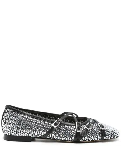 MACH&MACH MACH & MACH WOMEN CRYSTAL NET SQUARE TOE BALLERINAS WITH STRAPS 10MM