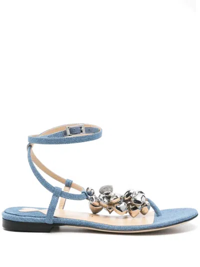Mach&mach Women's Puffy Heart Denim Thong Sandals 5mm In Blue
