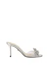 Mach&mach Double Bow Satin Strass Mule Sandals In Silver