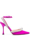 Mach&mach Mach & Mach Crystal-embellished Satin Slingback Pumps In Fuchsia