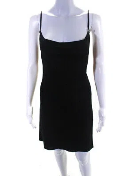 Pre-owned Mach & Mach Womens Black Slip Dress With Crystal Bows - Black Size 38