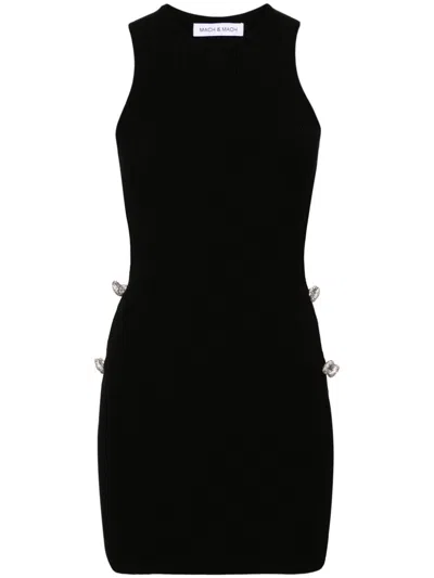 Mach & Mach Cut-out Ribbed Minidress In Black