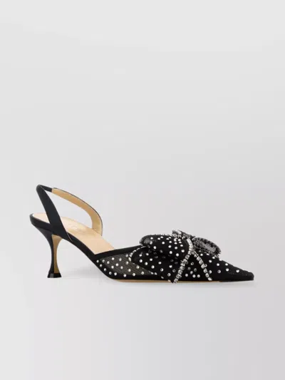 MACH&MACH MESH BOW EMBELLISHED KITTEN HEEL PUMPS