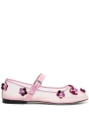 Mach&mach Mesh Flowers Ballerina Shoes In Pink