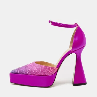 Pre-owned Mach&mach Pink Satin Galaxy Crystalized Platform Pumps Size 38
