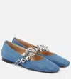 Mach&mach Puffy Heart Denim Mary Jane Flats In Blue