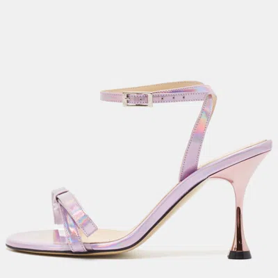 Pre-owned Mach&mach Purple Iridescent Leather French Bow Sandals Size 36