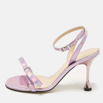 Pre-owned Mach&mach Purple Iridescent Leather French Bow Sandals Size 38