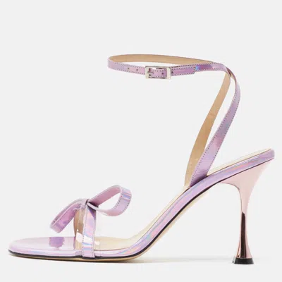 Pre-owned Mach & Mach Purple Iridescent Leather French Bow Sandals Size 40