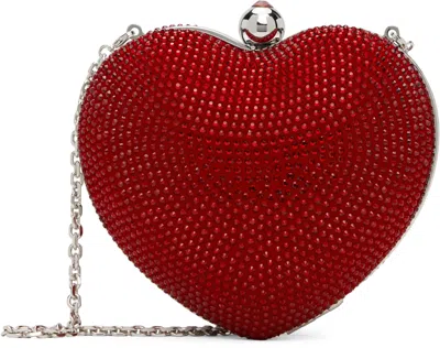 MACH&MACH RED CRYSTAL HEART SUEDE CLUTCH