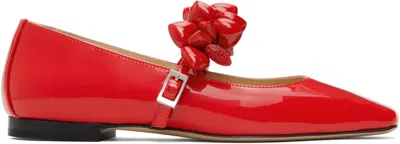 MACH&MACH RED PUFFY HEART PATENT LEATHER SQUARE TOE BALLERINA FLATS