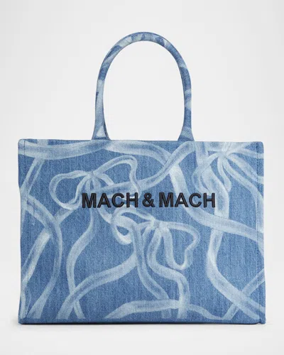 Mach&mach Riviera Bow Denim Tote Bag In Blue