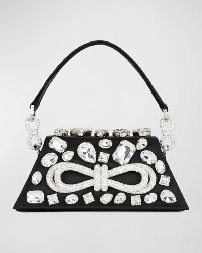 Mach&mach Samantha Bow Embellished Satin Crossbody Bag In Black