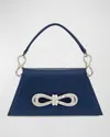 Mach&mach Samantha Embellished Bow Satin Top-handle Bag In Navy