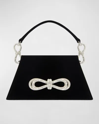 Mach&mach Samantha Embellished Bow Velvet Top-handle Bag In Black