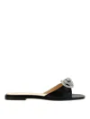 Mach&mach 10mm Double Bow Satin Slide Sandals In Black