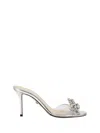 Mach&mach Double Bow Satin Strass Mule Sandals In Trasp Silver