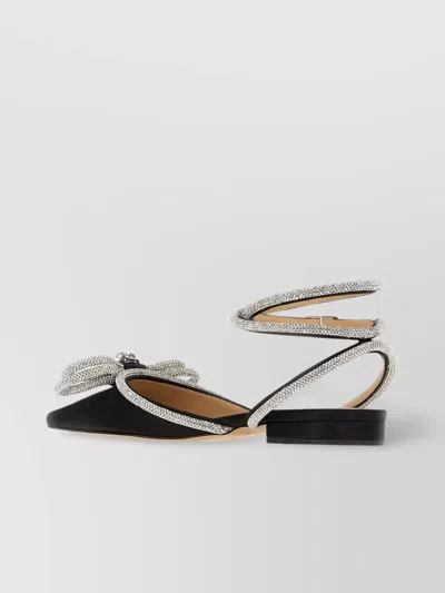 Mach&mach Satin Double Bow Ballerinas Rhinestones In Black