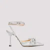 Mach&mach Double Bow Crystal-embellished Glittered Leather Point-toe Pumps In Silver