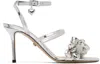 Mach&mach Silver Puffy Heart Mirror Leather Heeled Sandals In Silver