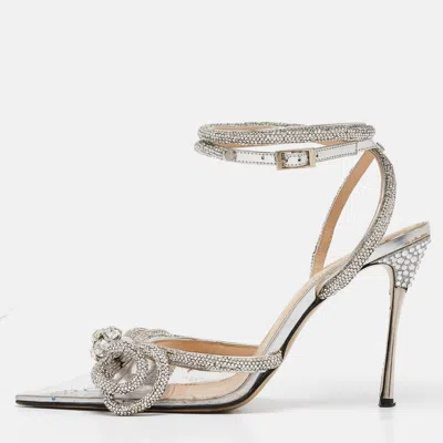 Pre-owned Mach&mach Silver Pvc Crystal Embellished Double Bow Pumps Size 39 In Transparent