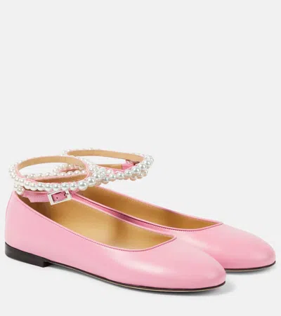 Mach & Mach Sirene Embellished Leather Ballet Flats In Pink