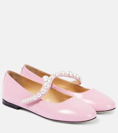 Mach&mach Sirene Faux Pearl Leather Mary Jane Flats In Pink