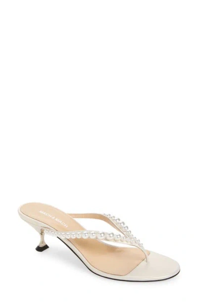 Mach & Mach Sirene Imitation Pearl Embellished Kitten Heel Sandal In White