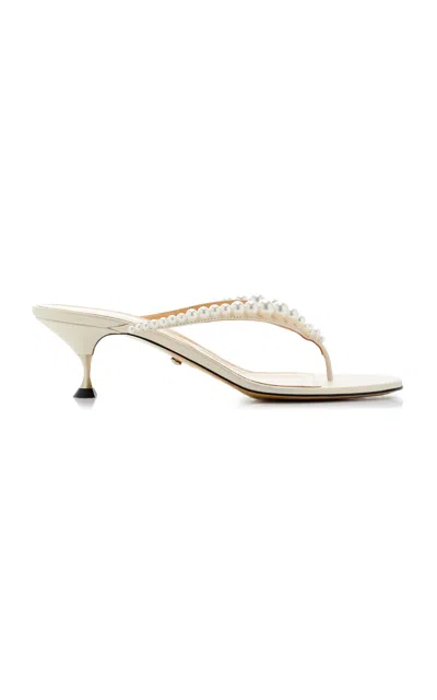 Mach & Mach Sirene Pearly Leather Thong Sandals In Pearl White