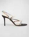 Mach&mach Sirene Pearly Stud Satin Strappy Sandals In Black