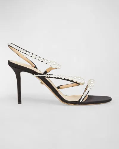 MACH & MACH SIRENE PEARLY STUD SATIN STRAPPY SANDALS