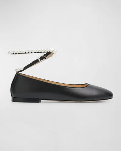 MACH & MACH SIRENE PEARLY-WRAP LEATHER BALLERINA FLATS