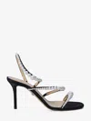 Mach&mach Sirene Pearly Stud Satin Strappy Sandals In Black