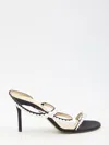 Mach&mach Sirene Pearly Stud Satin Strappy Sandals In Black