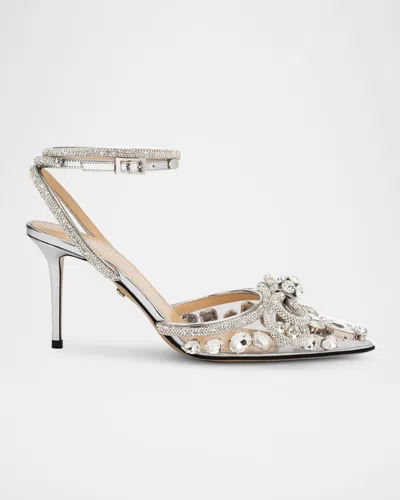 Mach&mach Strass Pvc Double Bow Ankle-strap Pumps In Transparent In Silver