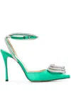 Mach&mach Triple Heart 105mm Satin Pumps In Green