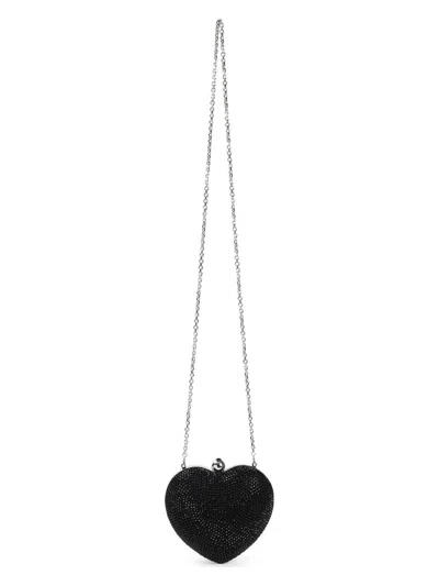 Mach&mach Women's Crystal Heart Hotfix Small Clutch In Black