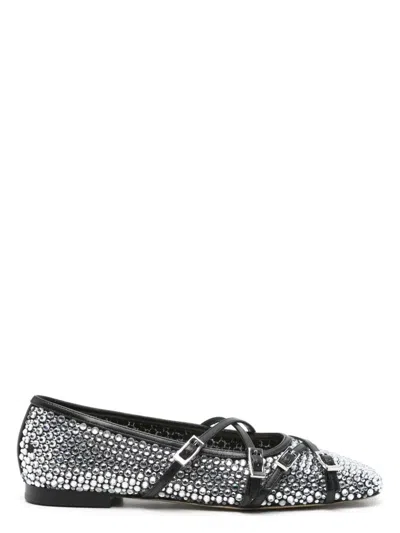 MACH&MACH WOMEN'S CRYSTAL NET SQUARE TOE BALLERINAS WITH STRAPS 10MM