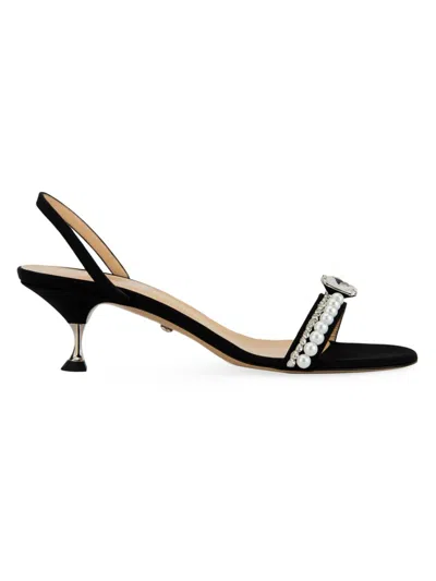 Mach & Mach Women's Diamond Of Elizabeth 55mm Grosgrain Slingback Sandals In Black