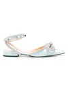 Mach&mach Double Bow Satin Flat Pumps In Clear Blue