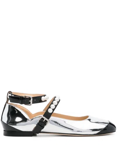 Mach & Mach Women's Leather Bicolor Ballets Sandal In Silver