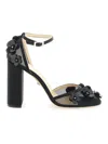 Mach&mach Mesh Flowers Ankle-strap Pumps In Black