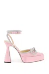 Mach&mach Double Bow Crystal-embellished Satin Platform Pumps In Pink