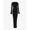 Mach&mach Womens Round-neck Bow-embellished Knitted Maxi Dress Black In Black