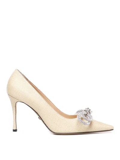 Mach&mach Raffia Pumps With Double Bow Crystals In Beige